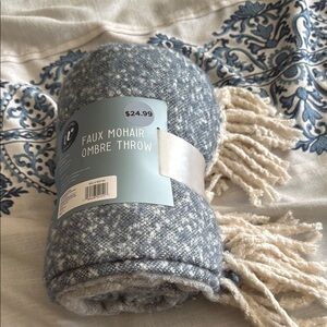 Faux Mohair Ombre Throw Blanket - Blue cream fringe great gift send directly